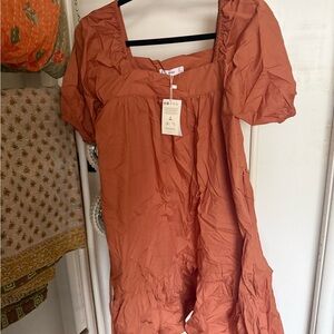 Mango Square Neck Puff Sleeve Tunic in Rust